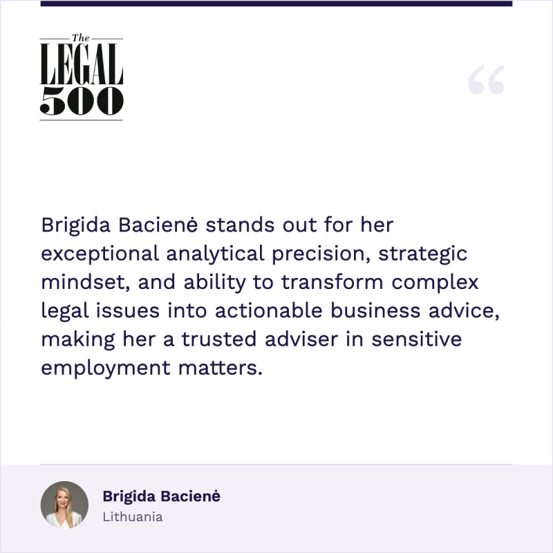 The Legal 500 kliento vertinimas: Brigida Bacienė.