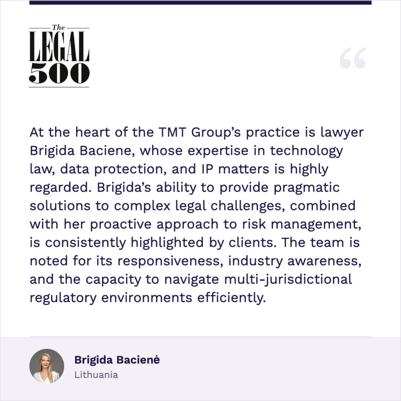 The Legal 500 kliento vertinimas: Brigida Bacienė.