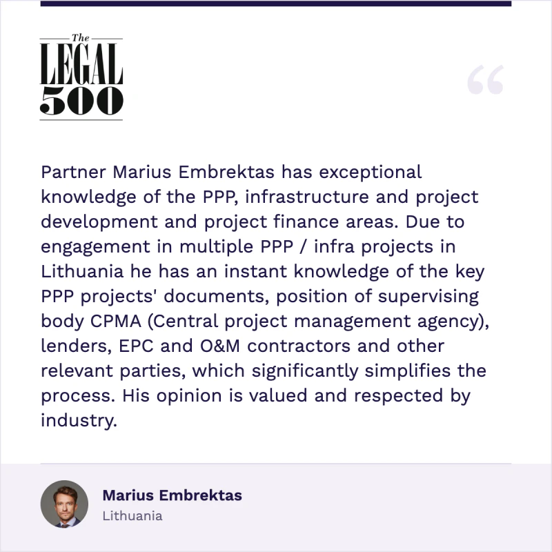 The Legal 500 kliento vertinimas: Marius Embrektas.