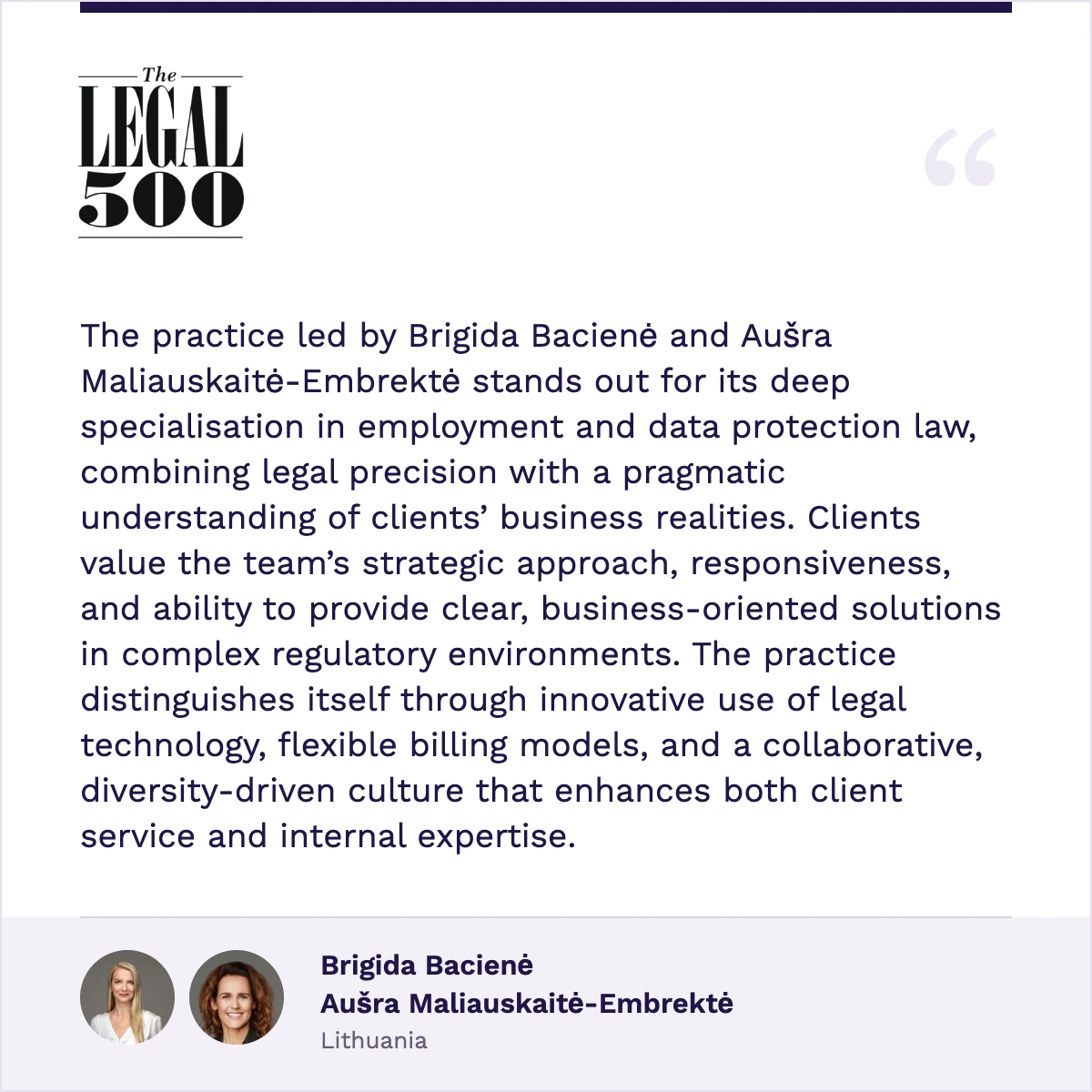 Aušra Maliauskaitė-Embrektė – The Legal 500, quote 2