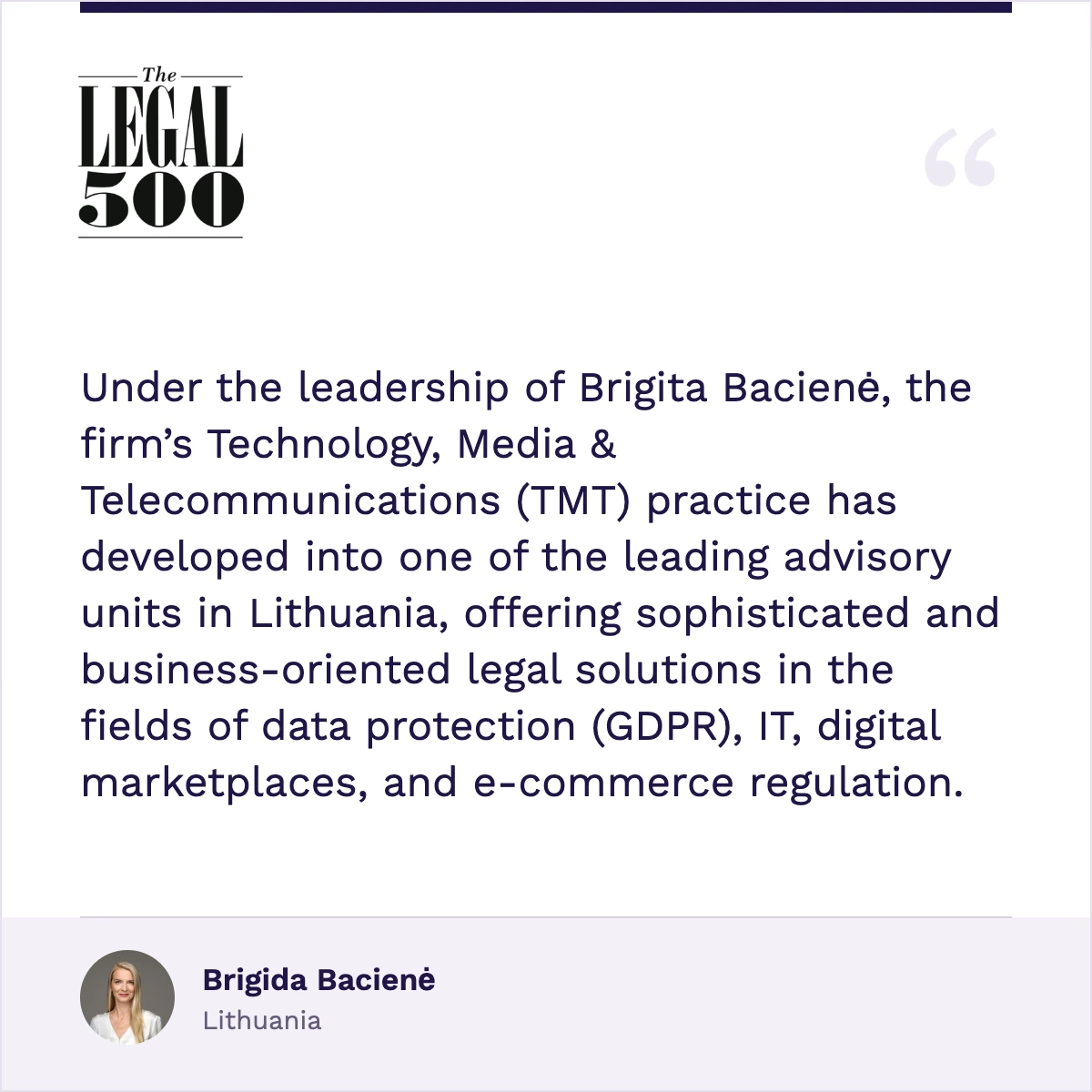 Brigida Bacienė – The Legal 500, citata 3