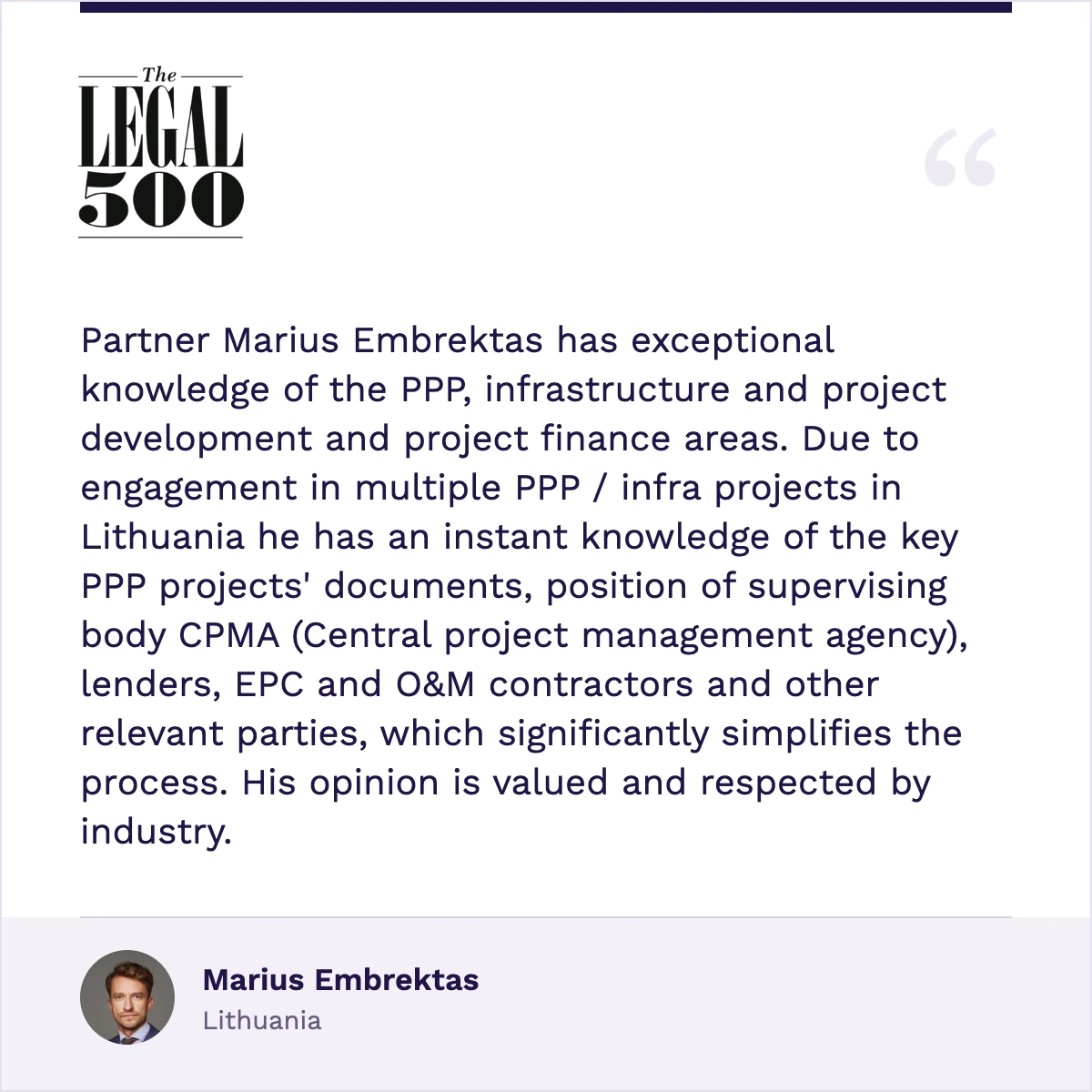 Marius Embrektas – The Legal 500, quote 1