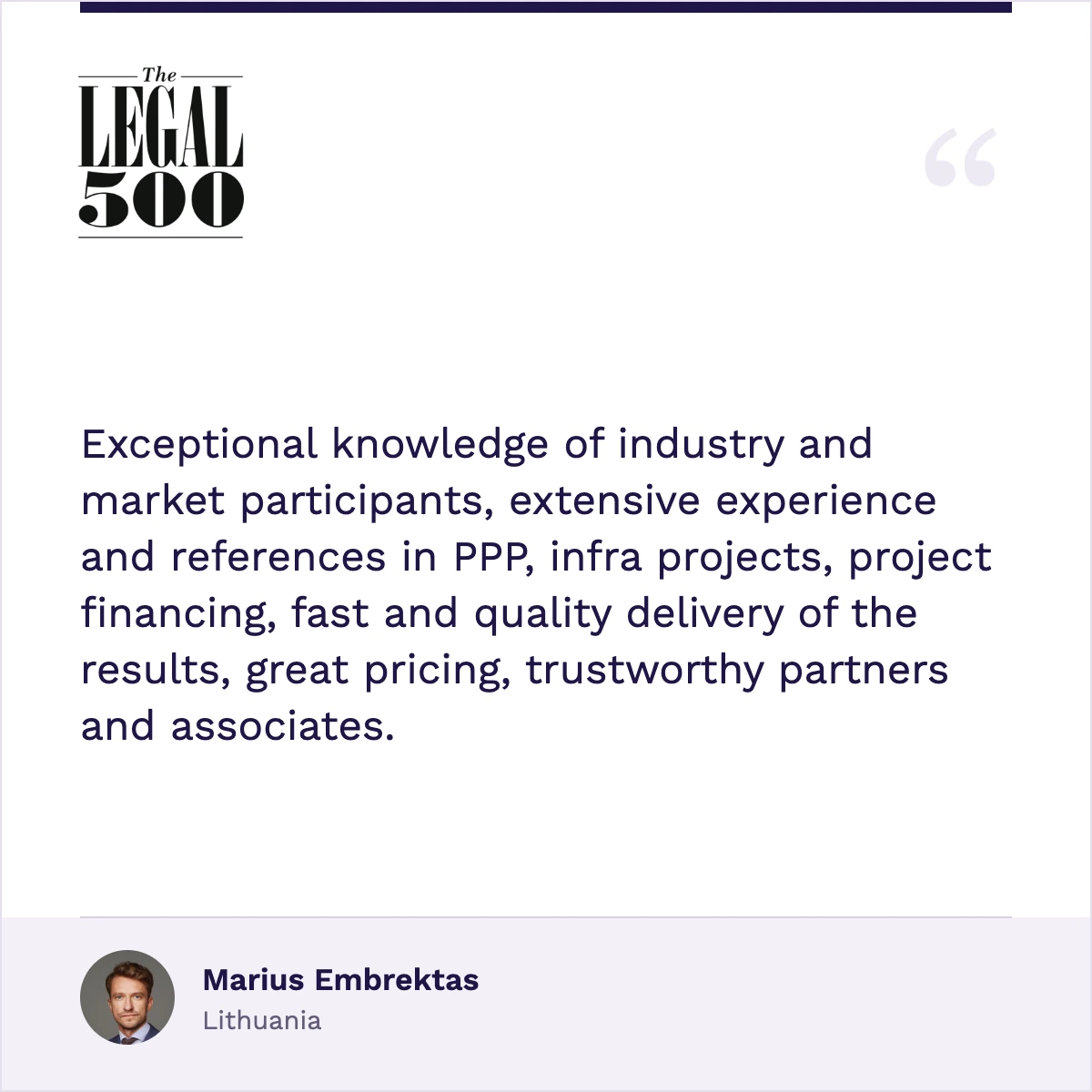 Marius Embrektas – The Legal 500, quote 2